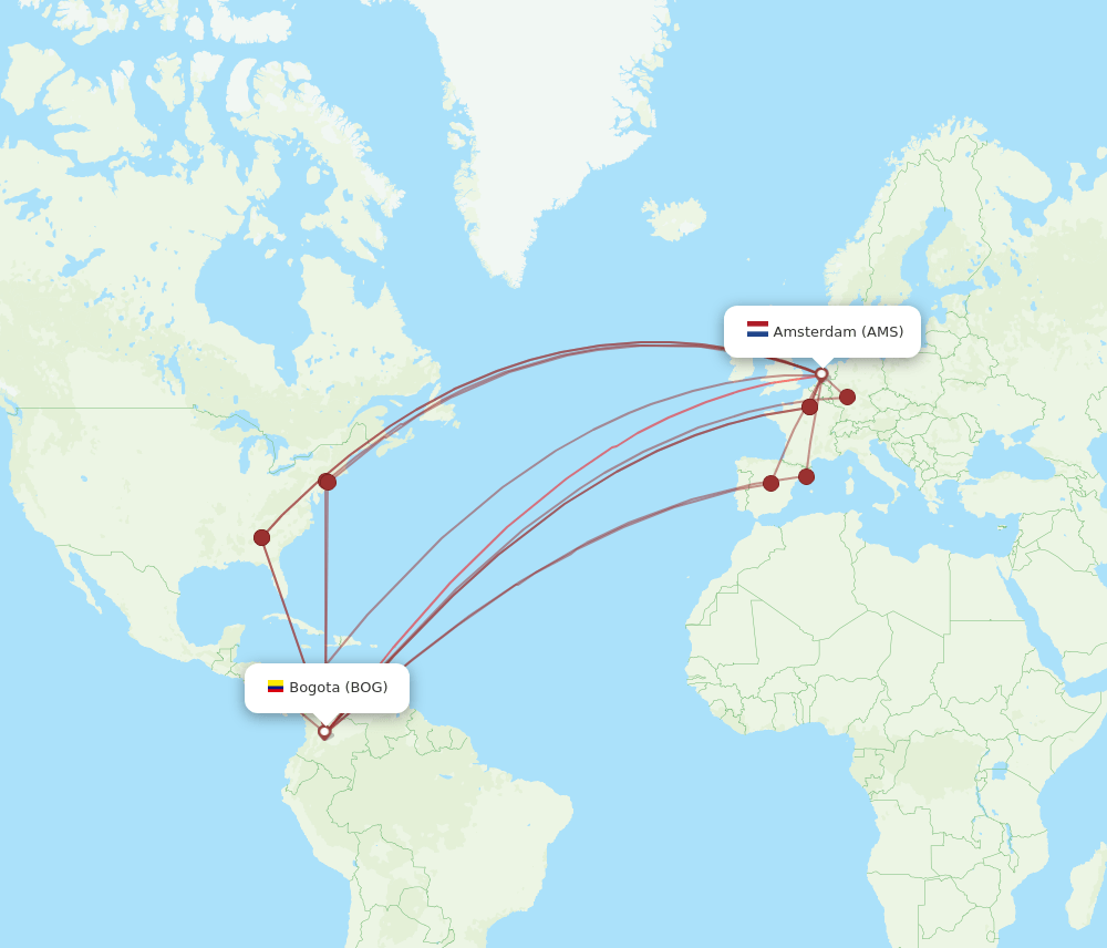AMS-BOG flight routes