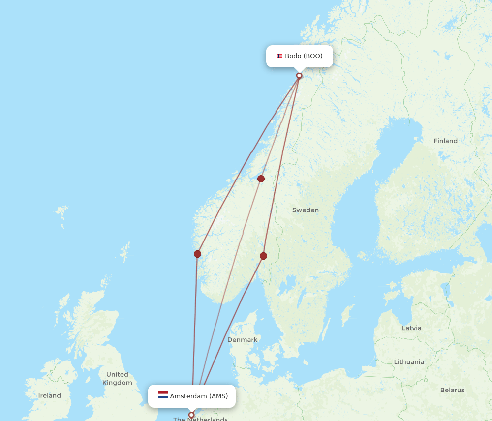 AMS to BOO flights and routes map