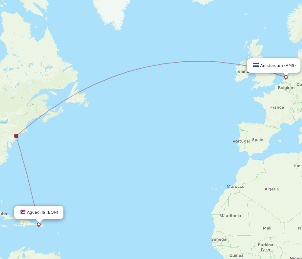 AMS-BQN flight routes