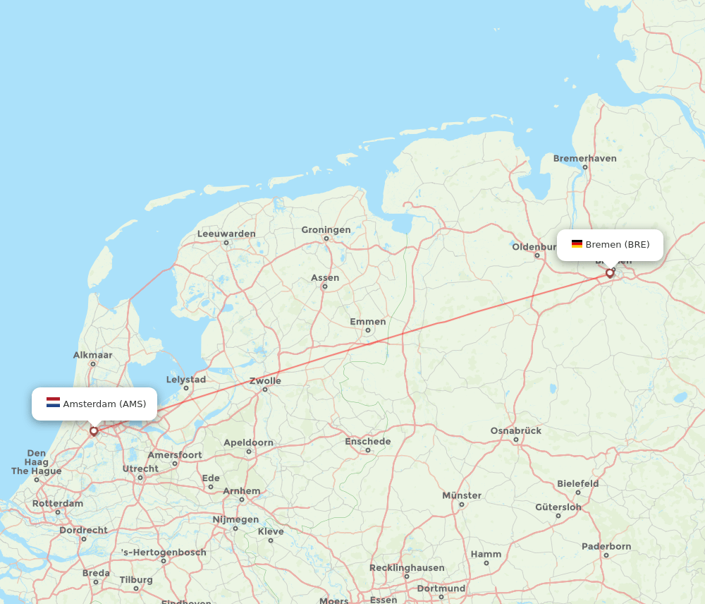 Amsterdam - Bremen route map and flight paths