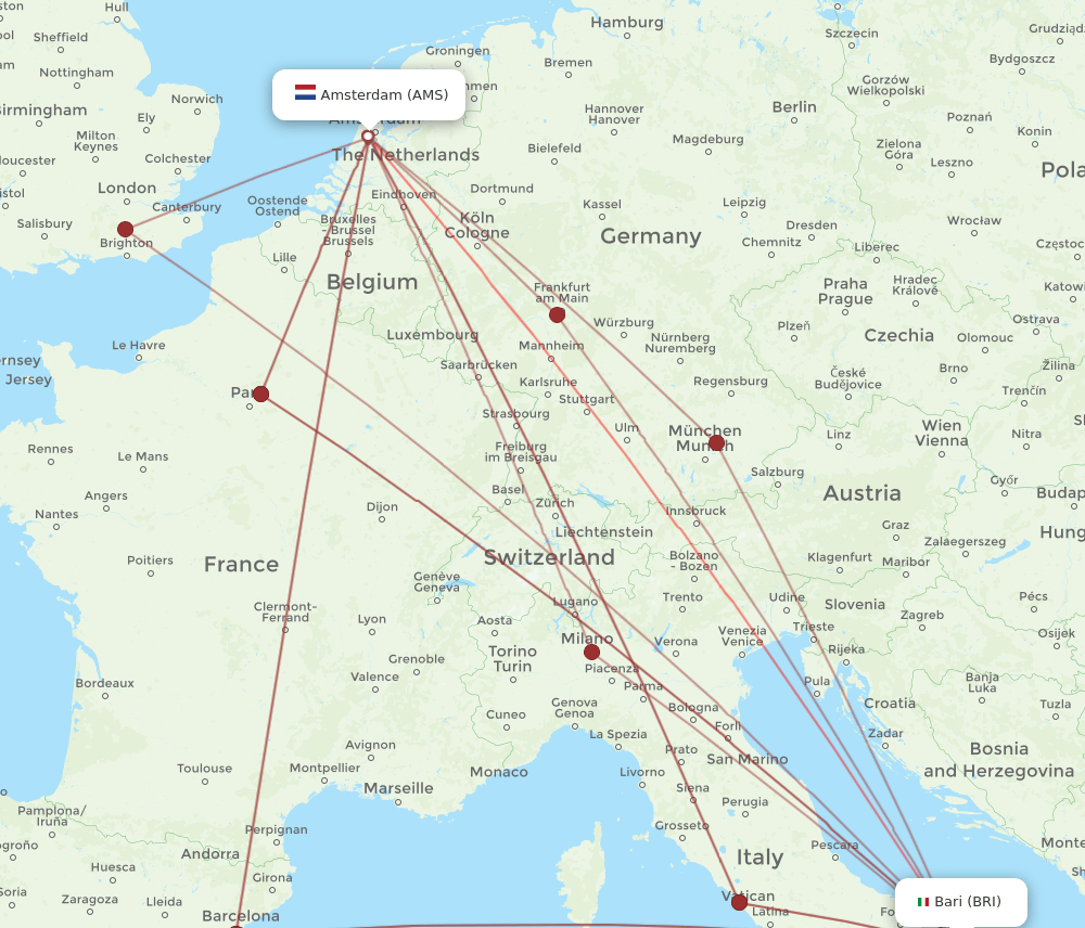 AMS to BRI flights and routes map