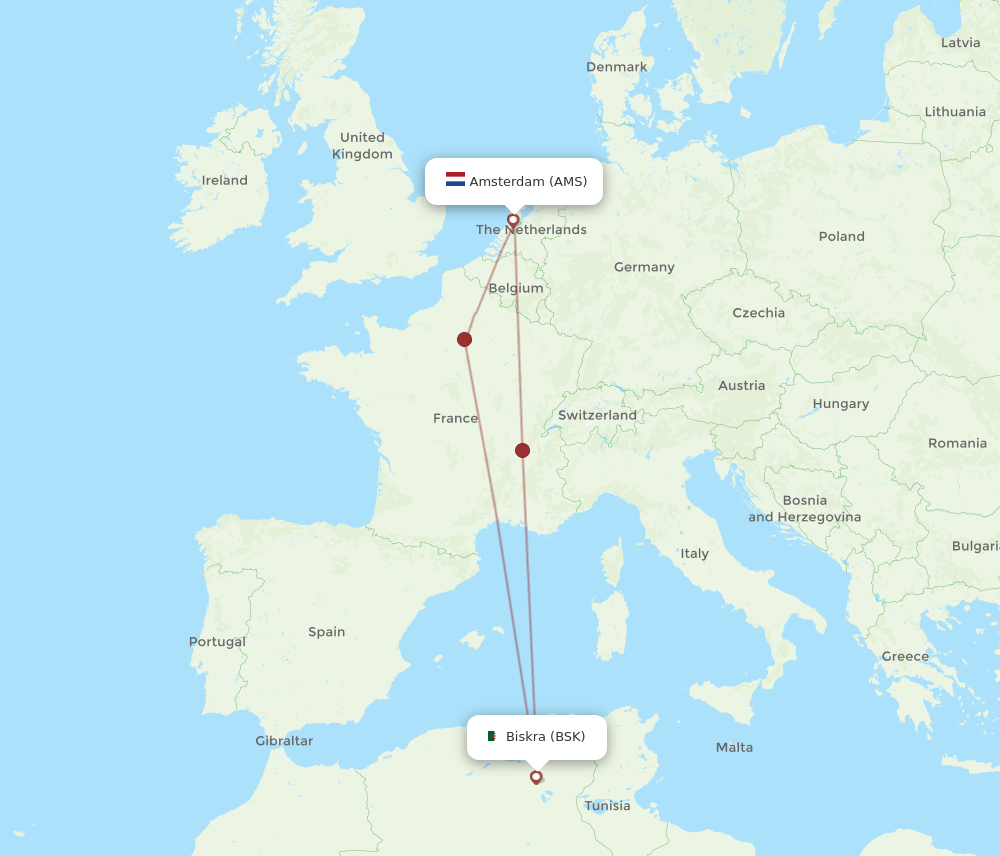 AMS-BSK flight routes