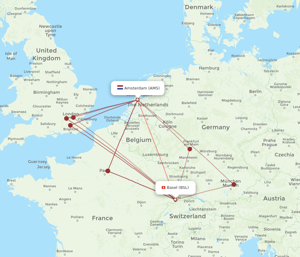 AMS to BSL flights and routes map