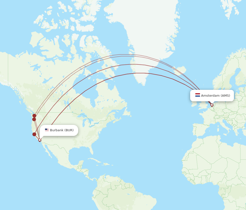 AMS to BUR flights and routes map