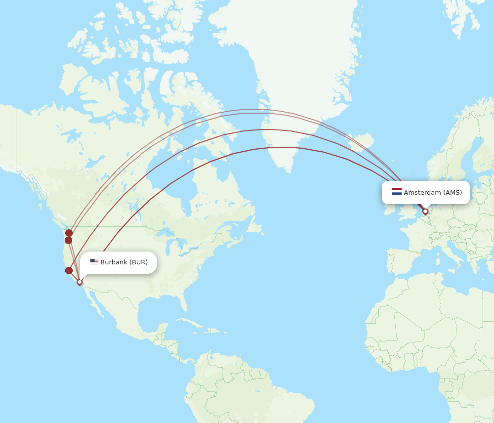 AMS-BUR flight routes