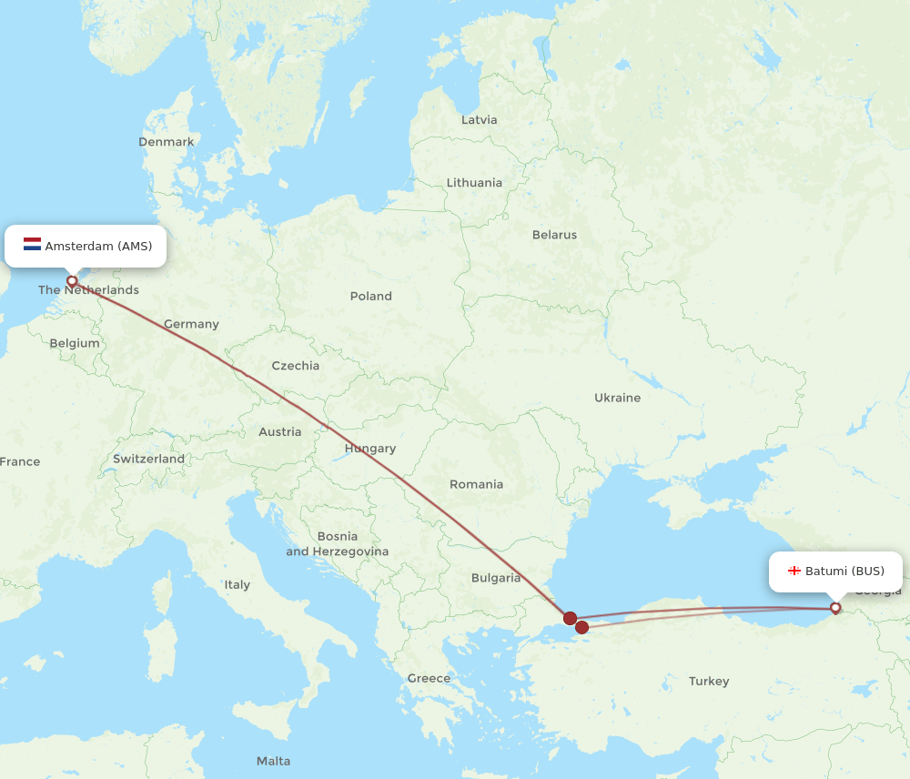 AMS to BUS flights and routes map