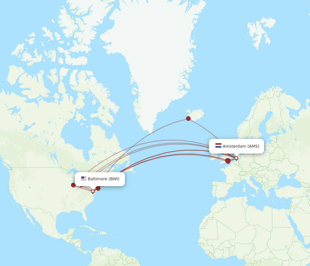 AMS-BWI flight routes