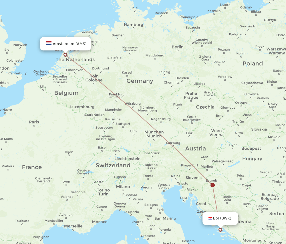AMS-BWK flight routes