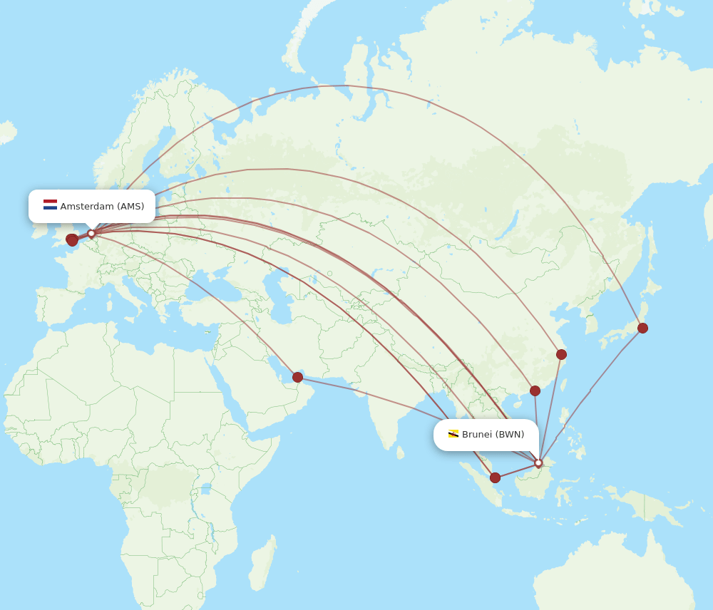AMS-BWN flight routes