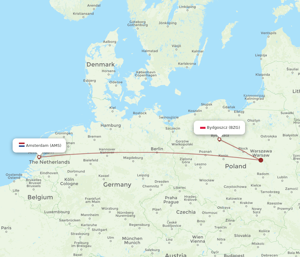 AMS-BZG flight routes