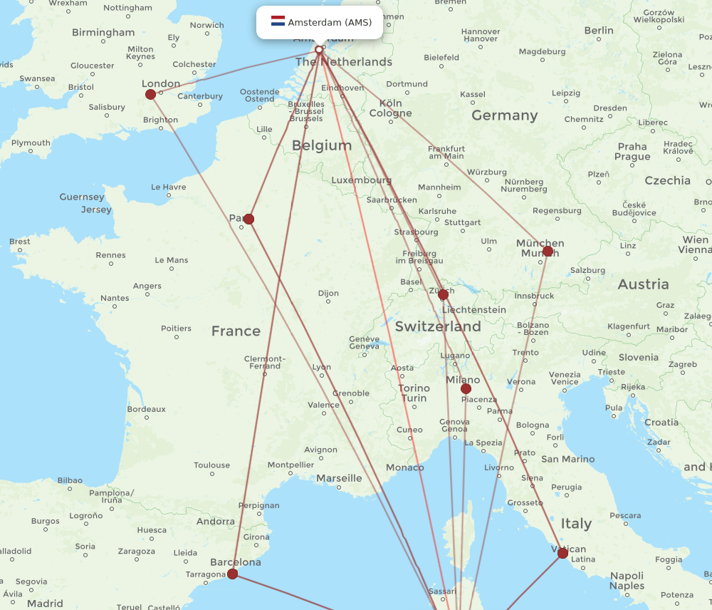 AMS-CAG flight routes
