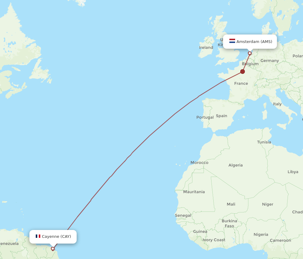 AMS-CAY flight routes