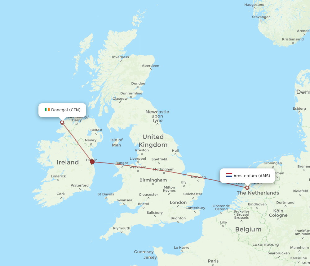 AMS to CFN flights and routes map
