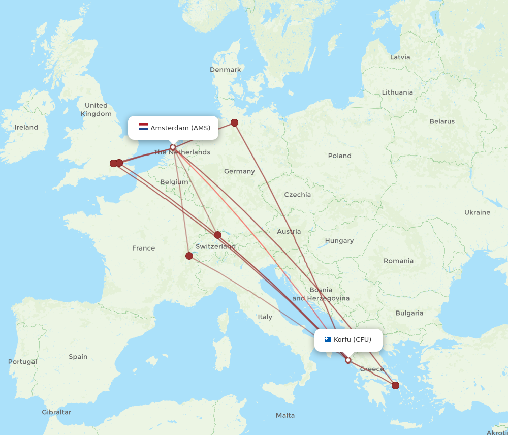 AMS to CFU flights and routes map
