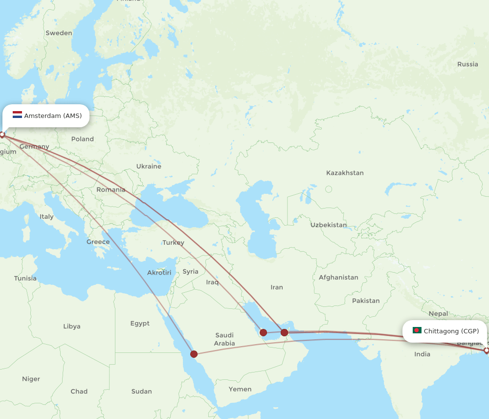 AMS-CGP flight routes