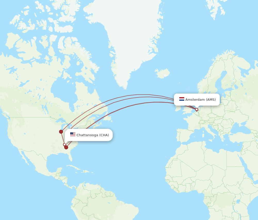 AMS-CHA flight routes