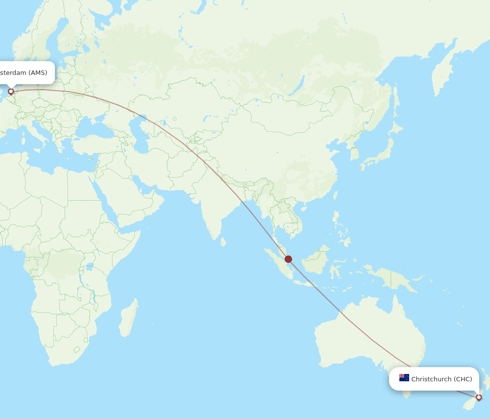 AMS to CHC flights and routes map