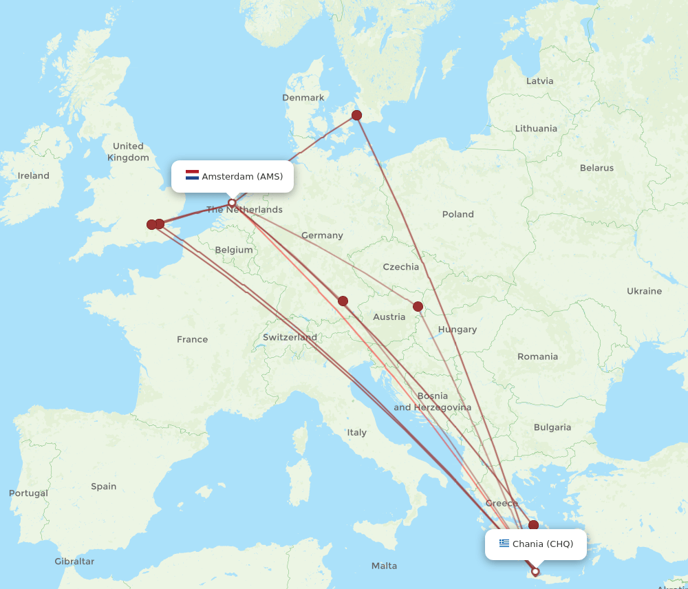 AMS-CHQ flight routes
