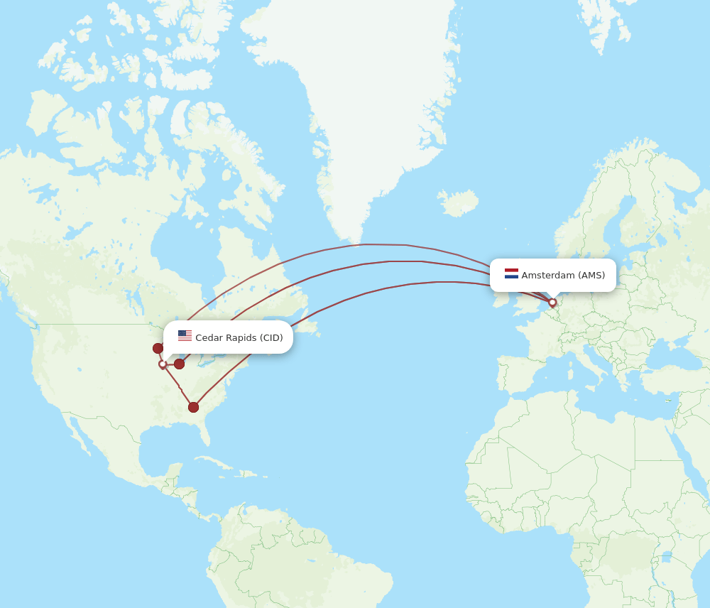 AMS-CID flight routes