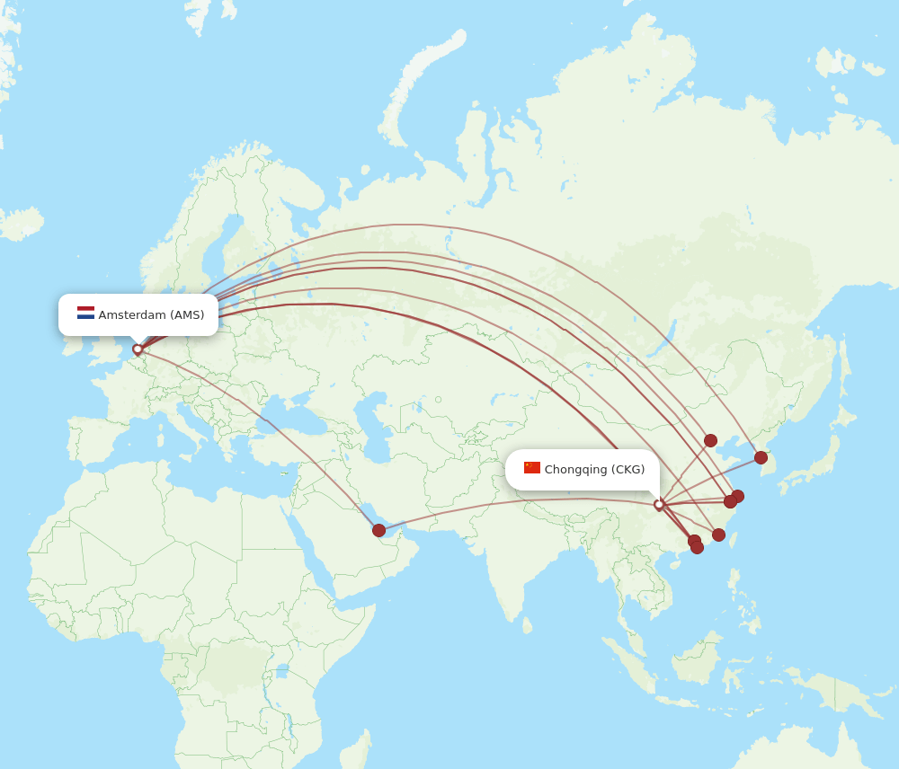 AMS-CKG flight routes
