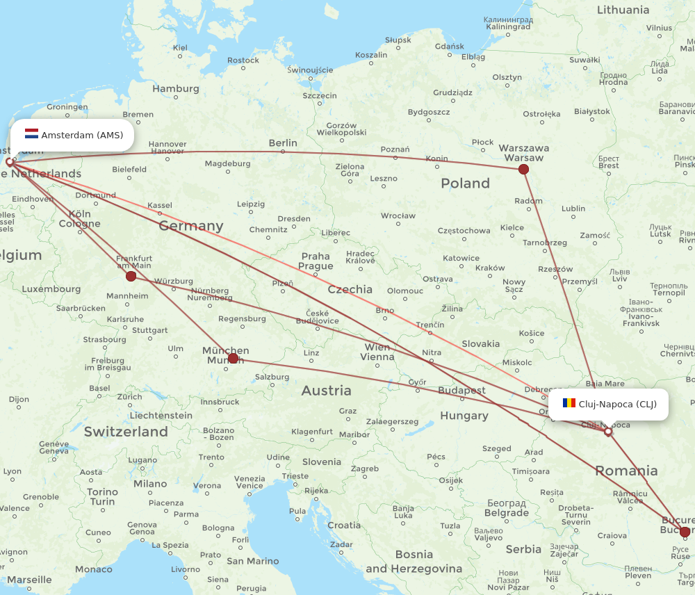 AMS to CLJ flights and routes map