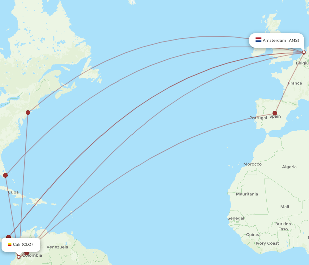 AMS-CLO flight routes