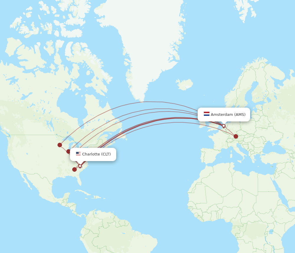 AMS-CLT flight routes