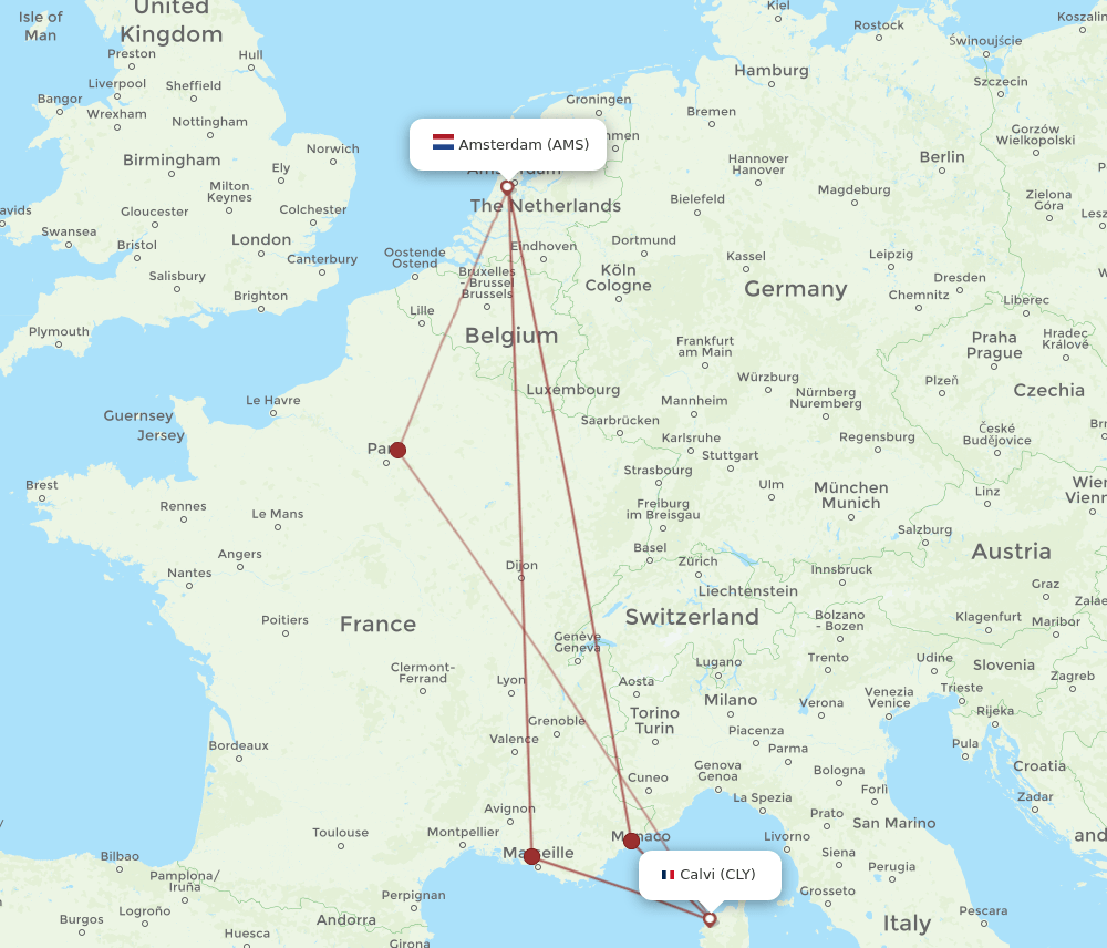AMS-CLY flight routes