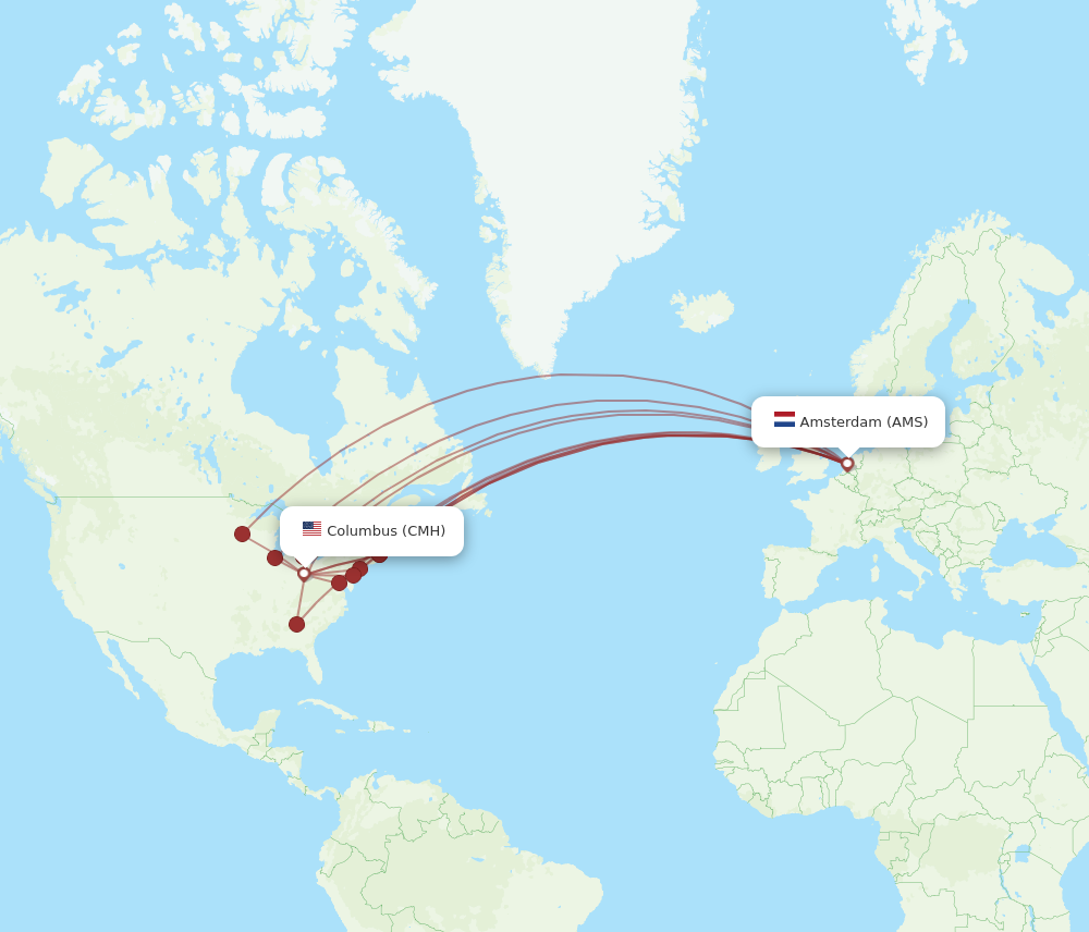 AMS to CMH flights and routes map