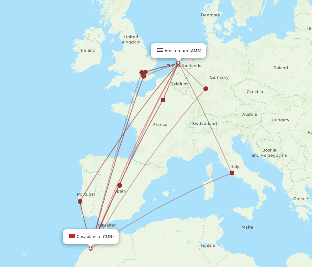 AMS to CMN flights and routes map