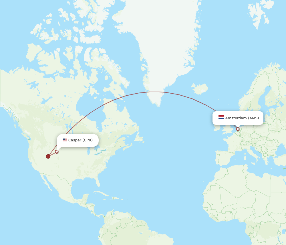 Amsterdam - Casper route map and flight paths