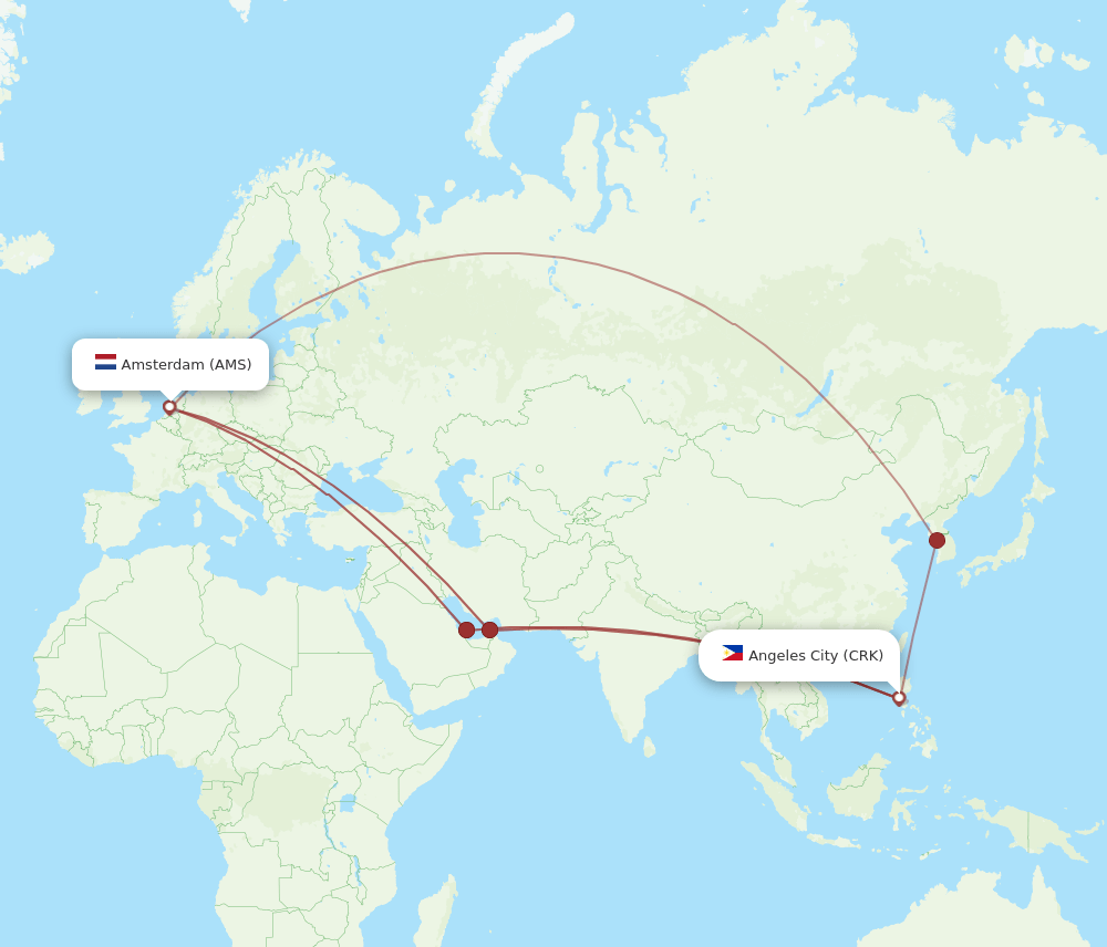 AMS-CRK flight routes