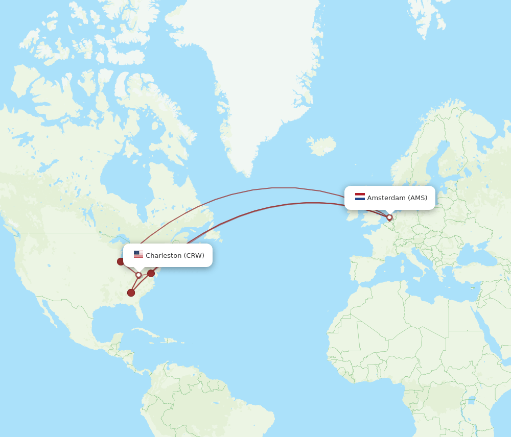 AMS-CRW flight routes