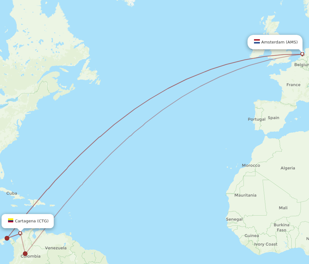 AMS-CTG flight routes
