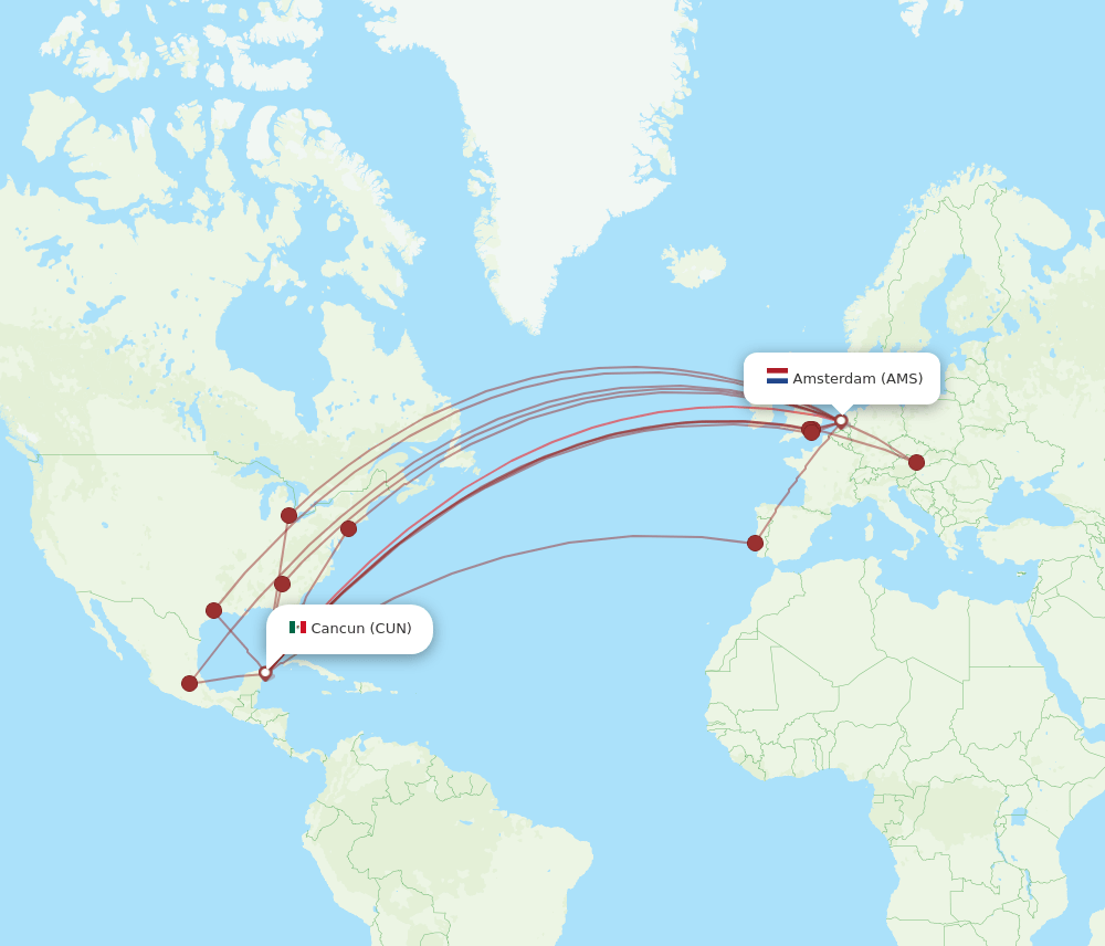 AMS-CUN flight routes