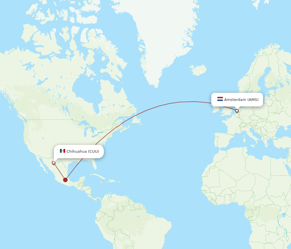 AMS-CUU flight routes