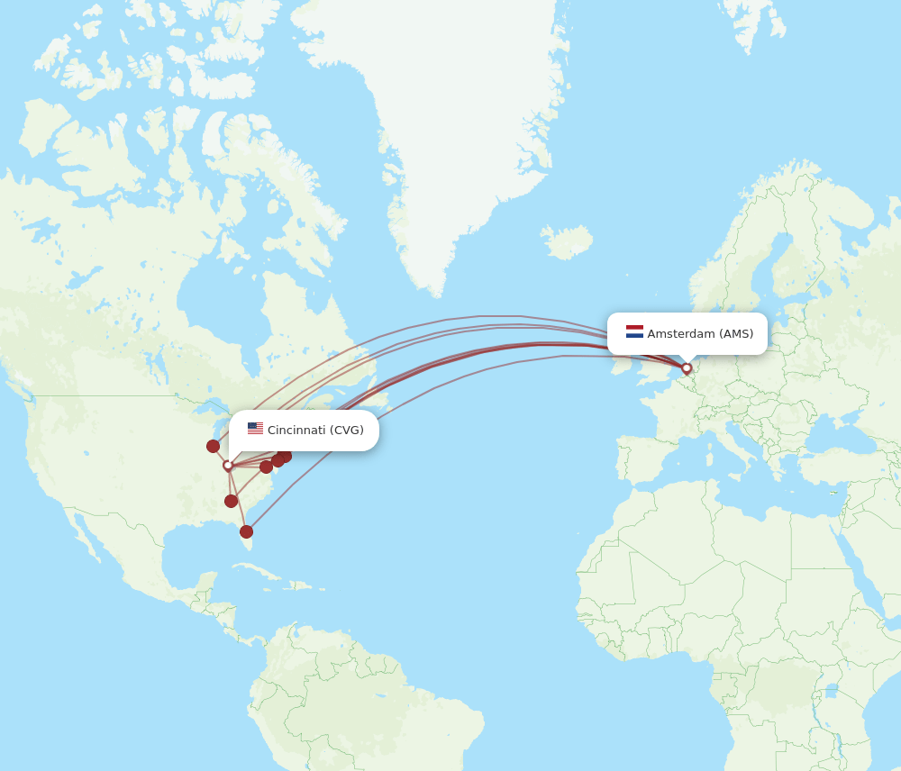 AMS-CVG flight routes