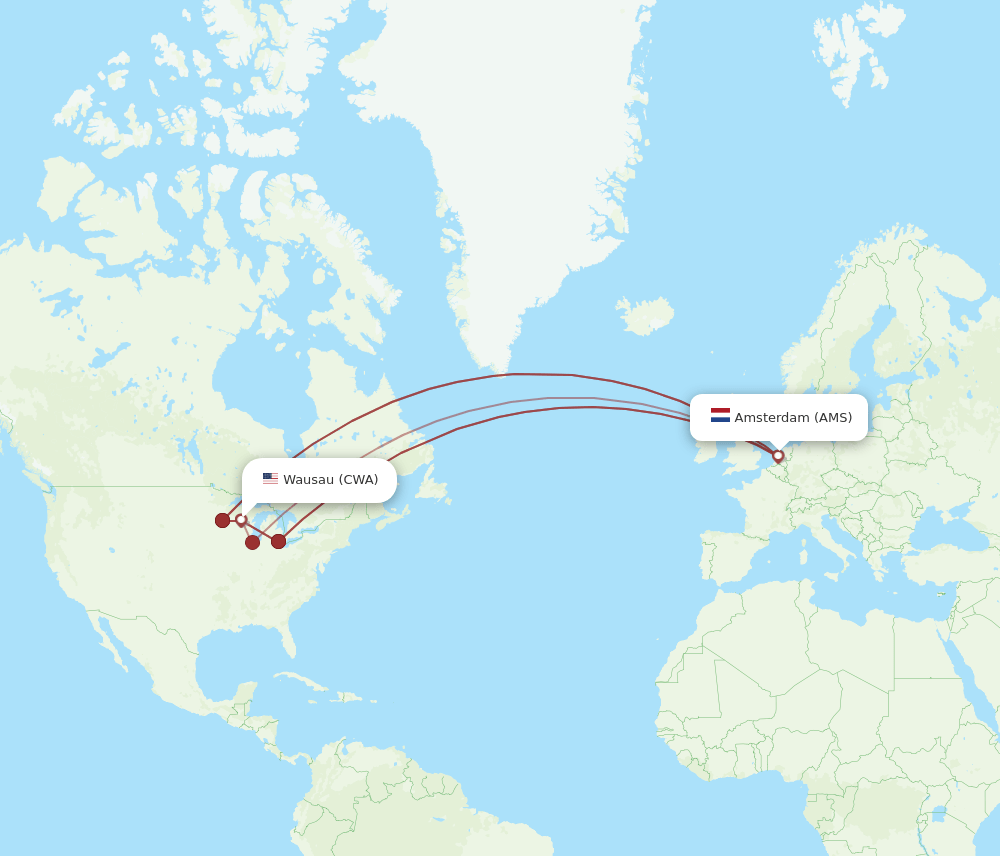 AMS-CWA flight routes