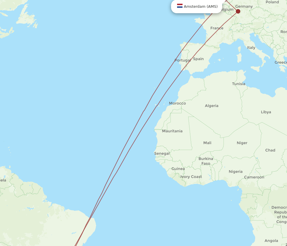 AMS-CWB flight routes