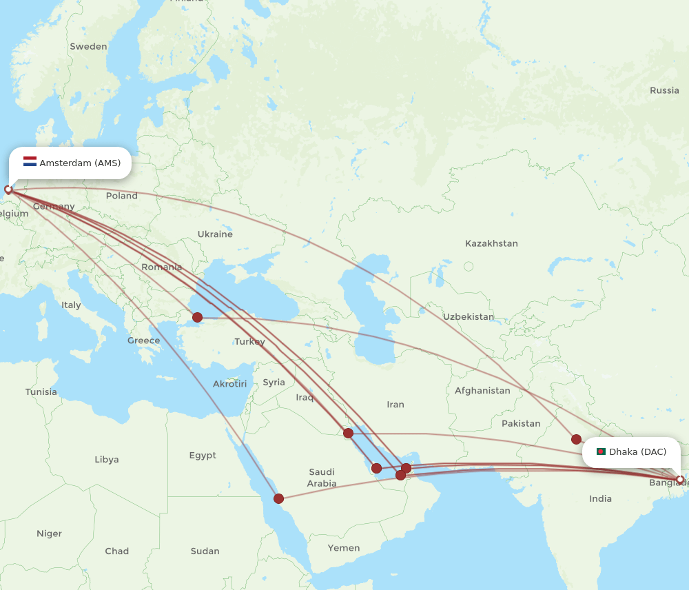 AMS-DAC flight routes