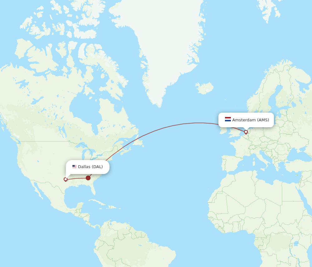 AMS to DAL flights and routes map
