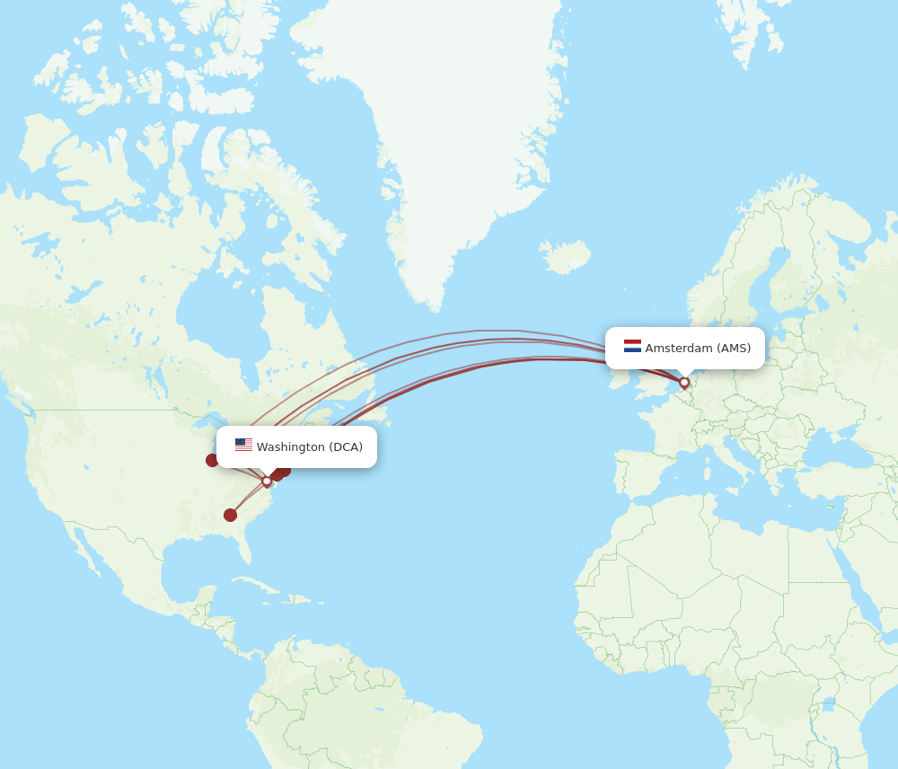 AMS to DCA flights and routes map