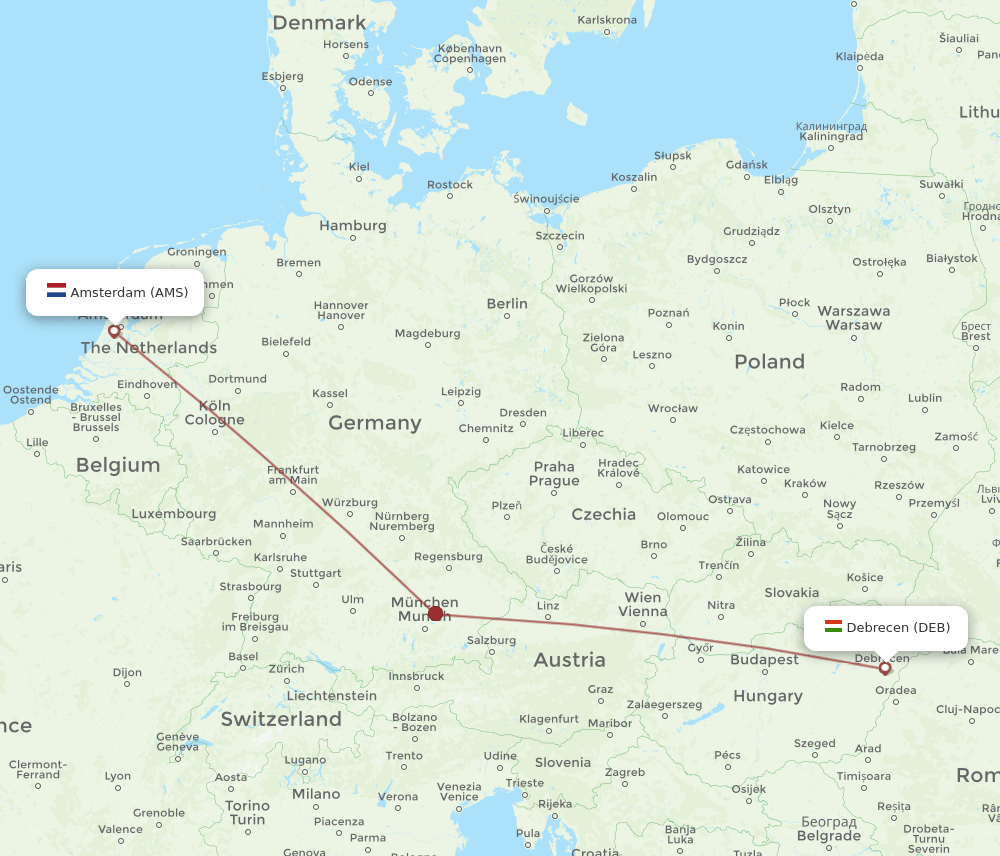 AMS to DEB flights and routes map