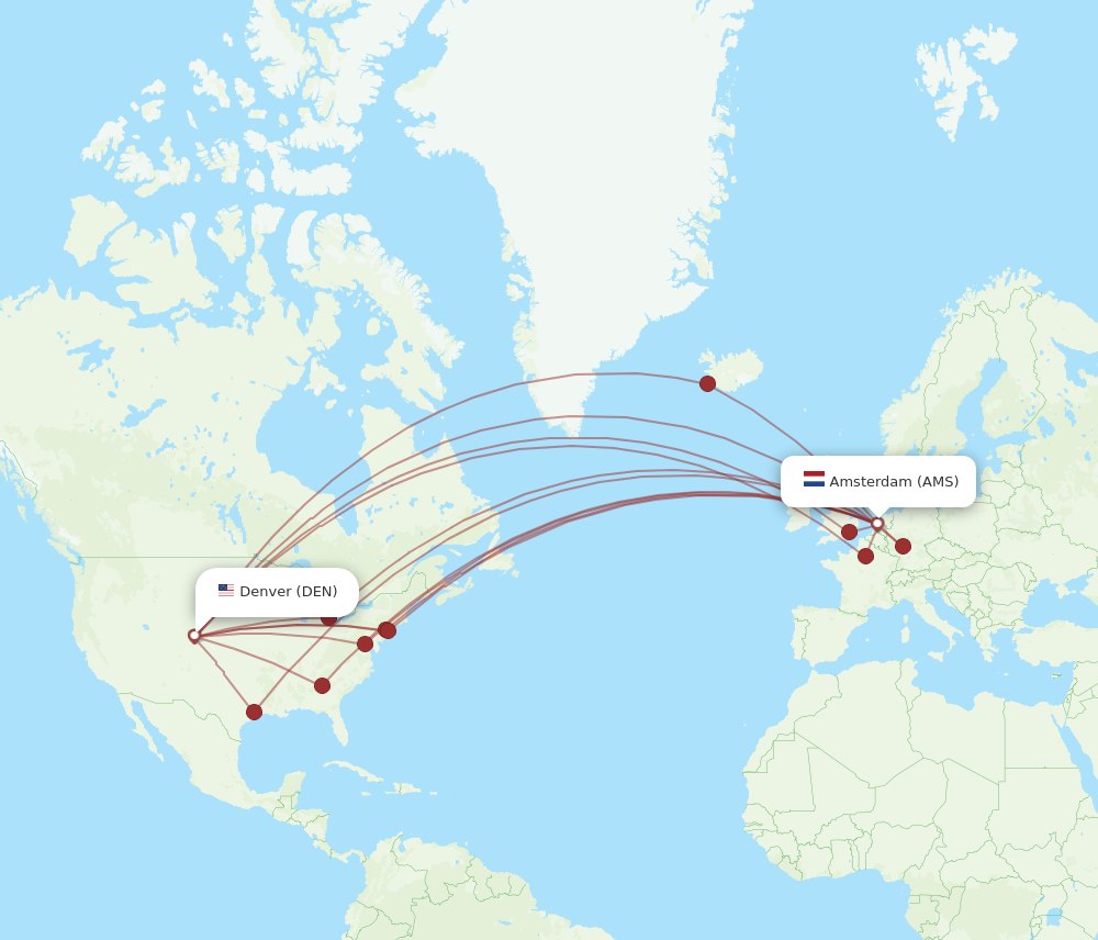 AMS to DEN flights and routes map