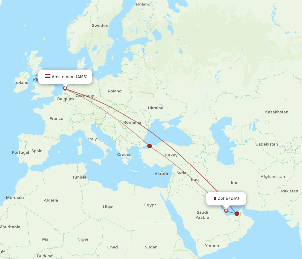 AMS to DIA flights and routes map