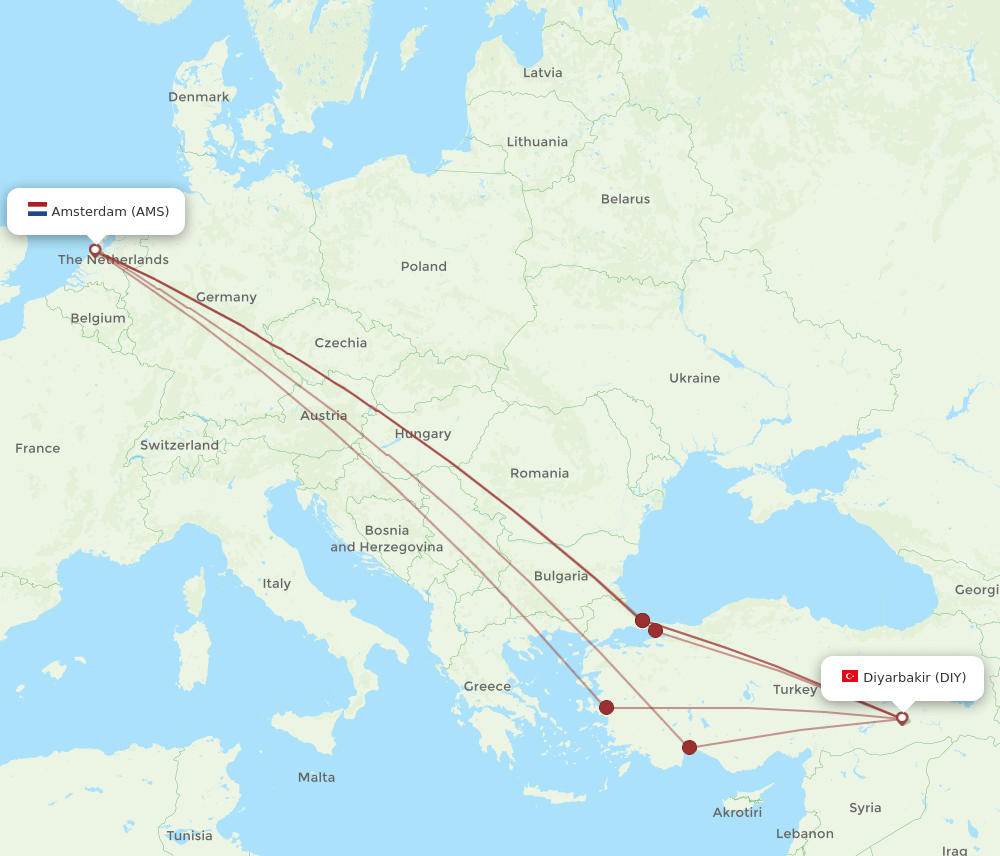 AMS-DIY flight routes