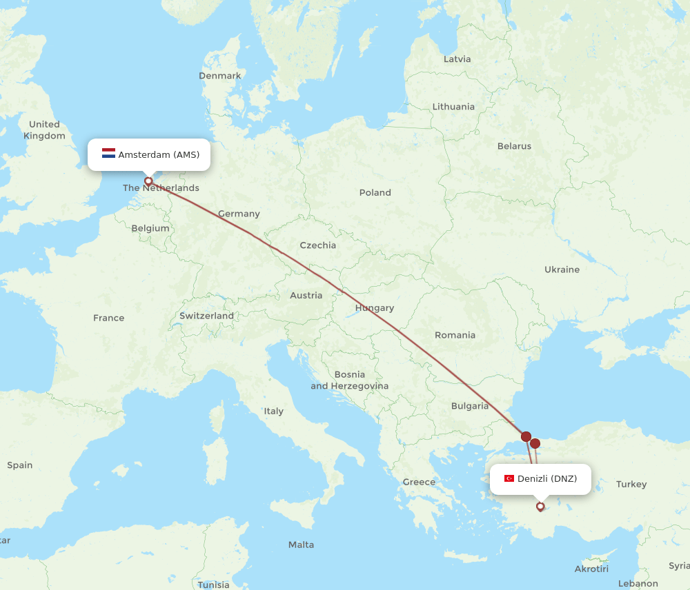 AMS-DNZ flight routes