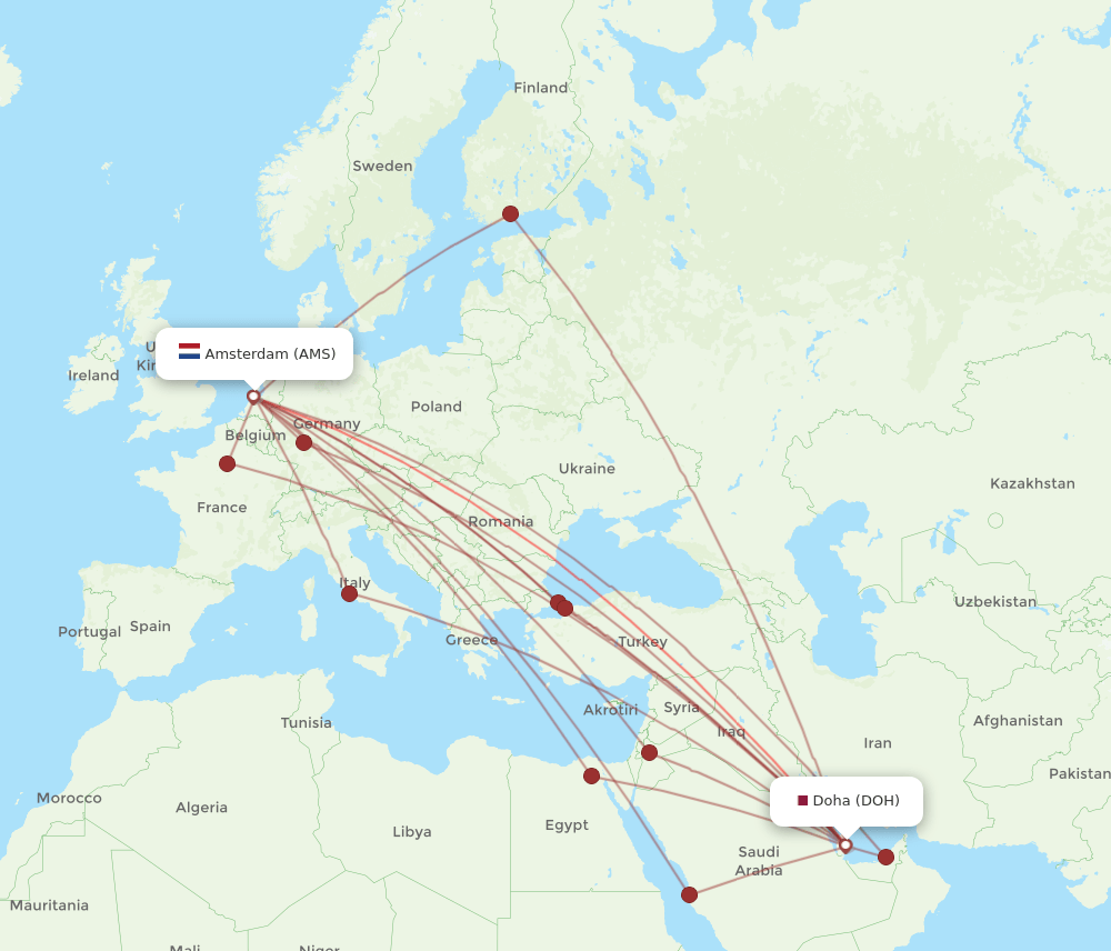 AMS-DOH flight routes