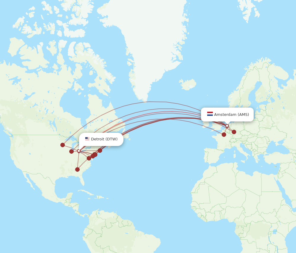AMS-DTW flight routes