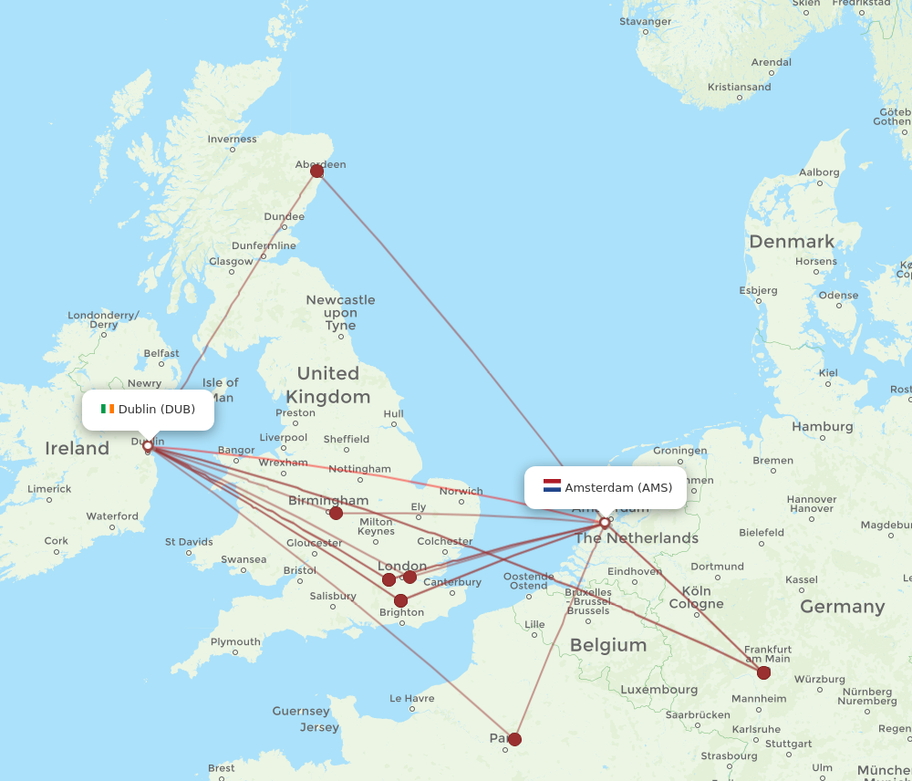 AMS to DUB flights and routes map